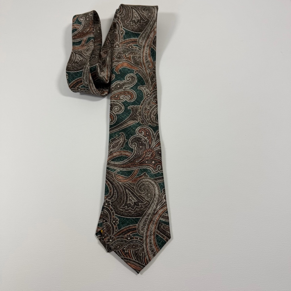 NWT Hickey Freeman Paisley Men’s Tie - Green and Brown